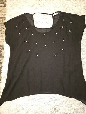 Mine Too Black Sheer Skull Stud Top | Size 3X | Silver Skull Embellished Blouse